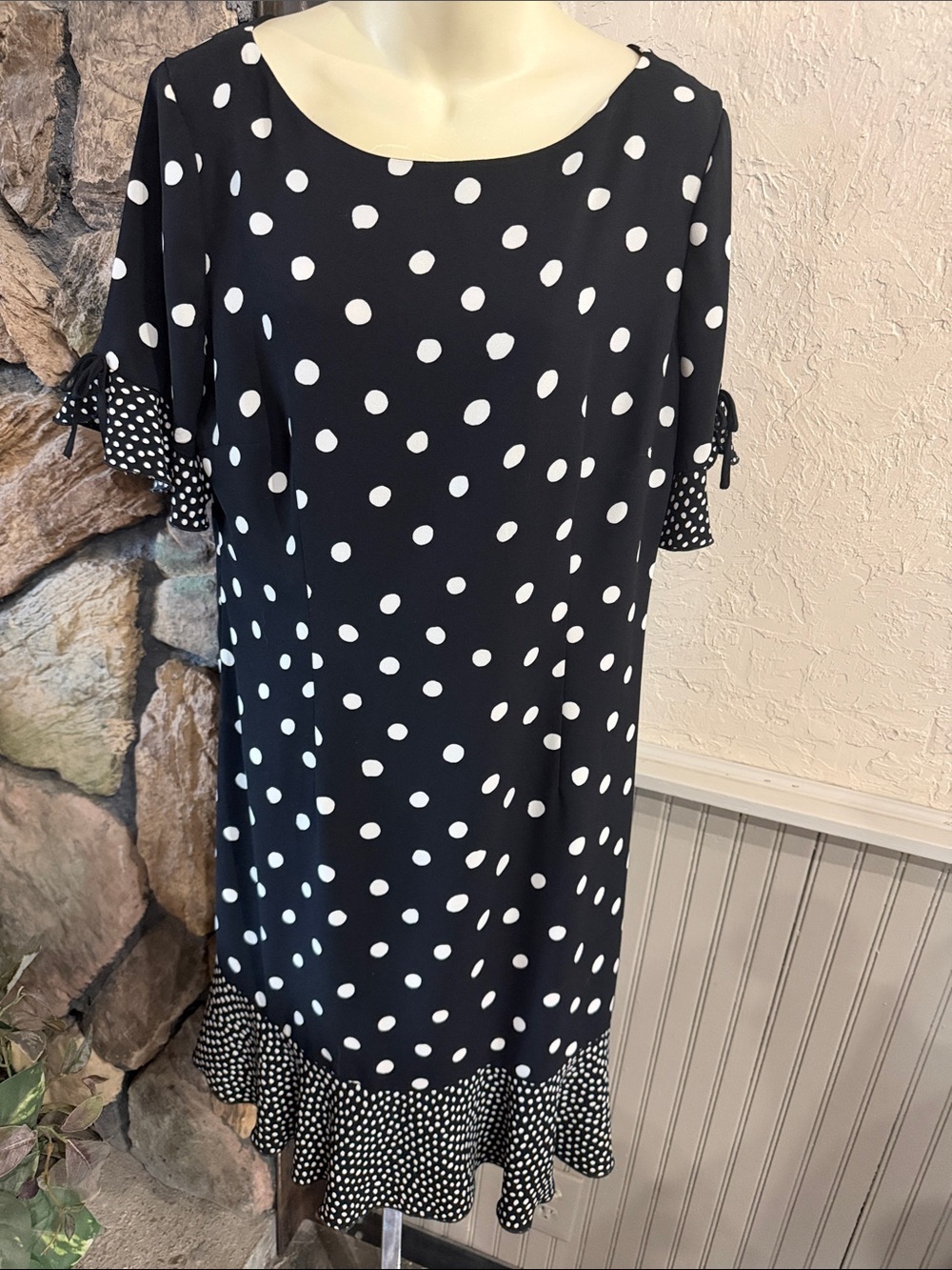Talbots Black and White Polka Dot Midi Dress